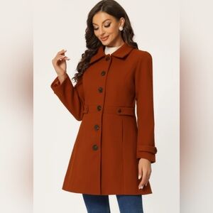 Allegra K | Single Breasted Overcoat | Brick Red | Trench Coat | Size M